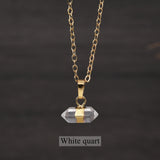 16" Gold Plated Birthstone Natural Stones Necklace, Small Hexagon Point Healing Crystal Gemstone Jewelry G2089-N