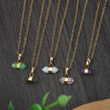 16" Gold Plated Birthstone Natural Stones Necklace, Small Hexagon Point Healing Crystal Gemstone Jewelry G2089-N