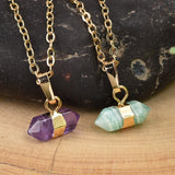 16" Gold Plated Birthstone Natural Stones Necklace, Small Hexagon Point Healing Crystal Gemstone Jewelry G2089-N