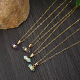16" Gold Plated Birthstone Natural Stones Necklace, Small Hexagon Point Healing Crystal Gemstone Jewelry G2089-N