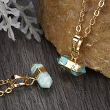 16" Gold Plated Birthstone Natural Stones Necklace, Small Hexagon Point Healing Crystal Gemstone Jewelry G2089-N