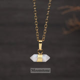 16" Gold Plated Birthstone Natural Stones Necklace, Small Hexagon Point Healing Crystal Gemstone Jewelry G2089-N