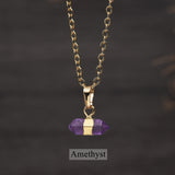 16" Gold Plated Birthstone Natural Stones Necklace, Small Hexagon Point Healing Crystal Gemstone Jewelry G2089-N