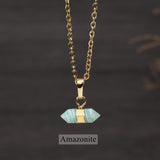 16" Gold Plated Birthstone Natural Stones Necklace, Small Hexagon Point Healing Crystal Gemstone Jewelry G2089-N