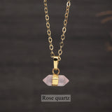16" Gold Plated Birthstone Natural Stones Necklace, Small Hexagon Point Healing Crystal Gemstone Jewelry G2089-N
