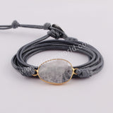 Gold Plated Natural White Quartz Faceted Layer Wrap Bracelet, Handmade Boho Jewelry HD0030