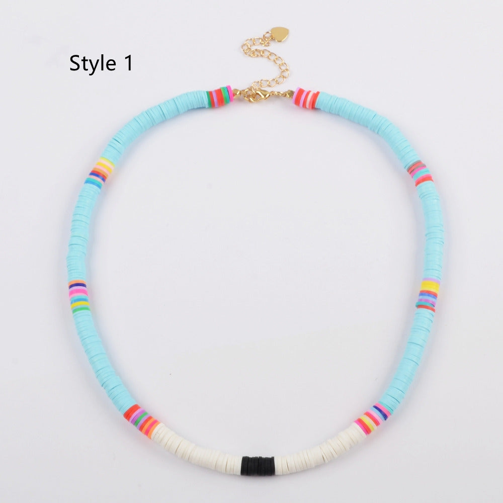 13" Bohemian Rainbow 6mm Heishi Bead Choker Necklace, Handmade Boho Jewelry HD0089