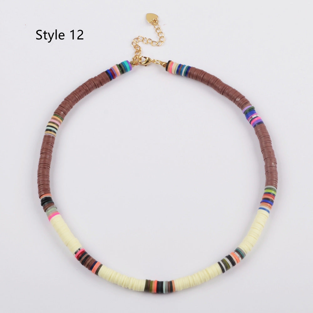 13" Bohemian Rainbow 6mm Heishi Bead Choker Necklace, Handmade Boho Jewelry HD0089