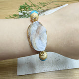 Gold Titanium AB White Galaxy Druzy Quartz Stretch Bracelet, 10mm Blue Howlite Beads Bracelet, Boho Jewelry AL716