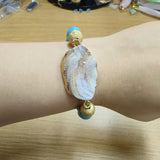 Gold Titanium AB White Galaxy Druzy Quartz Stretch Bracelet, 10mm Blue Howlite Beads Bracelet, Boho Jewelry AL716