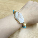 Gold Titanium AB White Galaxy Druzy Quartz Stretch Bracelet, 10mm Blue Howlite Beads Bracelet, Boho Jewelry AL716