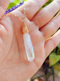 16" Gold Wire Wrapped Titanium AB White Raw Crystal Point Y Chain Necklace, Amethyst Beads Handmade Jewelry Necklace AL1183