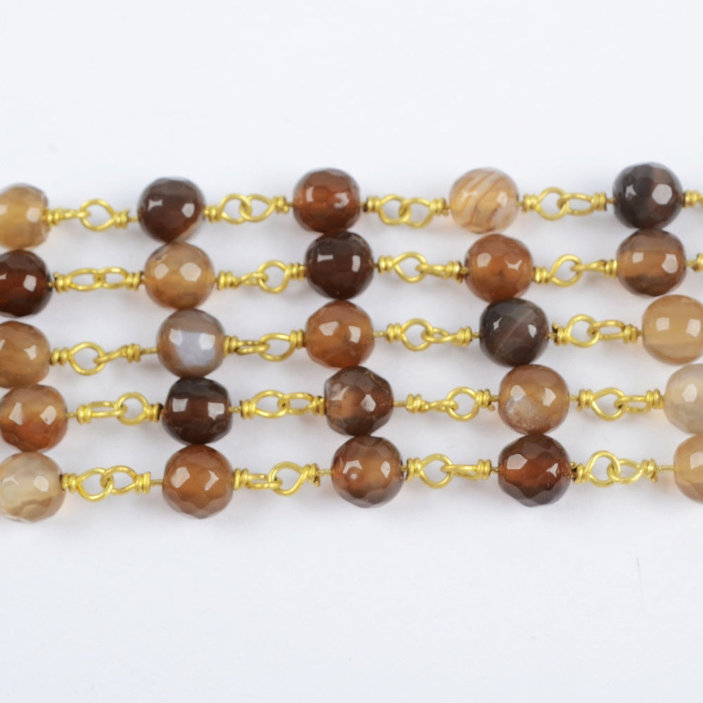 16 feet/lot Gold Plated Brass Natural Onyx Agate 6mm Faceted Beads Rosary Chain, Making Jewelry Finding JT230