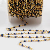 16 Feet of Dark Blue Glass Quartz Faceted Beads Rosary Chains In Gold Plated, DIY Chain Jewelry Finding JT239
