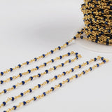 16 Feet of Dark Blue Glass Quartz Faceted Beads Rosary Chains In Gold Plated, DIY Chain Jewelry Finding JT239