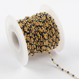 16 Feet of Dark Blue Glass Quartz Faceted Beads Rosary Chains In Gold Plated, DIY Chain Jewelry Finding JT239