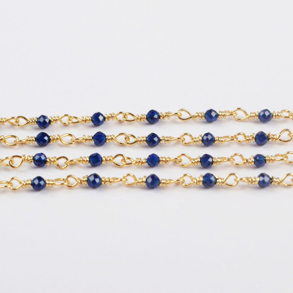 16 Feet of Dark Blue Glass Quartz Faceted Beads Rosary Chains In Gold Plated, DIY Chain Jewelry Finding JT239