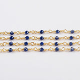 16 Feet of Dark Blue Glass Quartz Faceted Beads Rosary Chains In Gold Plated, DIY Chain Jewelry Finding JT239