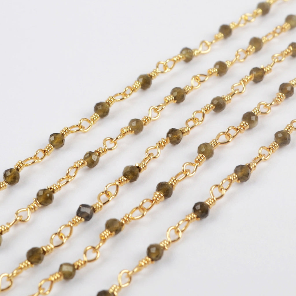 16 Feet of Natural Golden Obsidian Faceted Beads Rosary Chains In Gold Plated, DIY Chain Jewelry Finding JT240