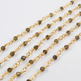 16 Feet of Natural Golden Obsidian Faceted Beads Rosary Chains In Gold Plated, DIY Chain Jewelry Finding JT240