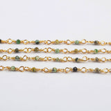 16 Feet of Natural African Turquoise Faceted Beads Rosary Chains In Gold Plated, DIY Chain Jewelry Finding JT241