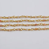 16 Feet of Natural Sunstone Faceted Beads Rosary Chains In Gold Plated, DIY Chain Jewelry Finding JT247
