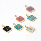 Personalized Gold Plated Bezel Square Turquoise Rainbow Gemstone Letter Pendant, For DIY Jewelry Making KZ012