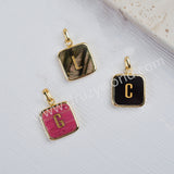 Personalized Gold Plated Bezel Square Turquoise Rainbow Gemstone Letter Pendant, For DIY Jewelry Making KZ012