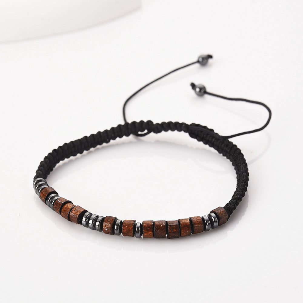 "I LOVE YOU" Morse Code Wood & Hematite Beaded Bracelet, Handmade Bracelet For Men Father Son LZ046