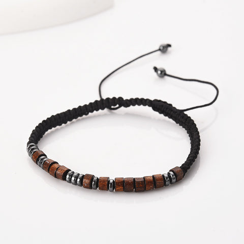 "I LOVE YOU" Morse Code Wood & Hematite Beaded Bracelet, Handmade Bracelet For Men Father Son LZ046