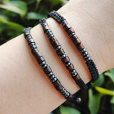 "I LOVE YOU" Morse Code Wood & Hematite Beaded Bracelet, Handmade Bracelet For Men Father Son LZ046