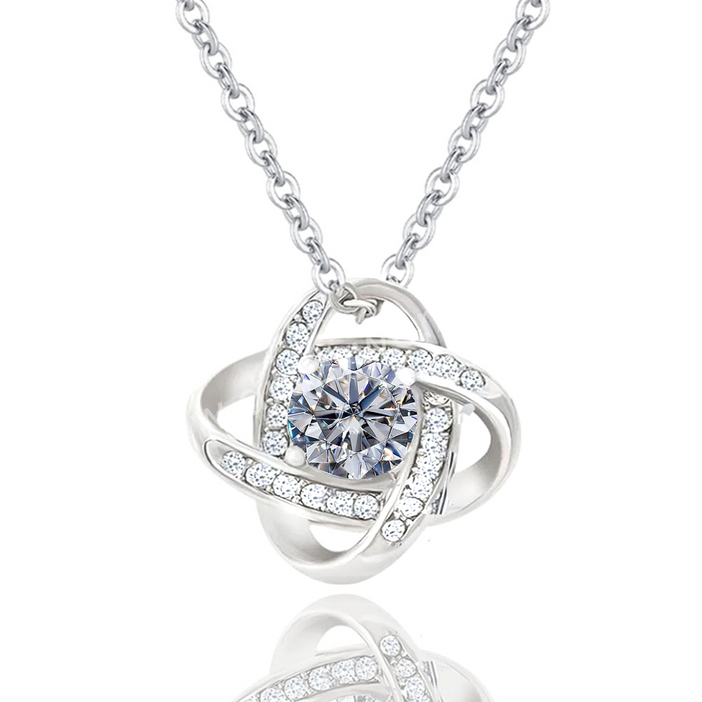 1 CT - Round Brilliant Cut Moissanite Diamond Infinite Twist Necklace, 925 Silver Love Knot Necklace, Four Leaf Clover, Gift For Her For Women MNK023