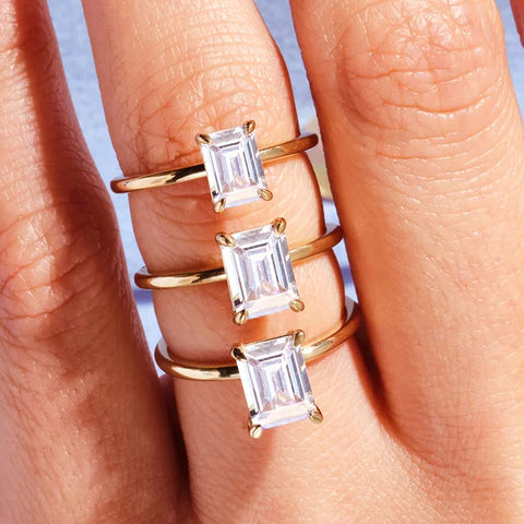 S925 Sterling Silver Four-Claw Emerald Cut Moissanite Ring Classic Solitaire Engagement Ring, Promise Ring For Women MS008G