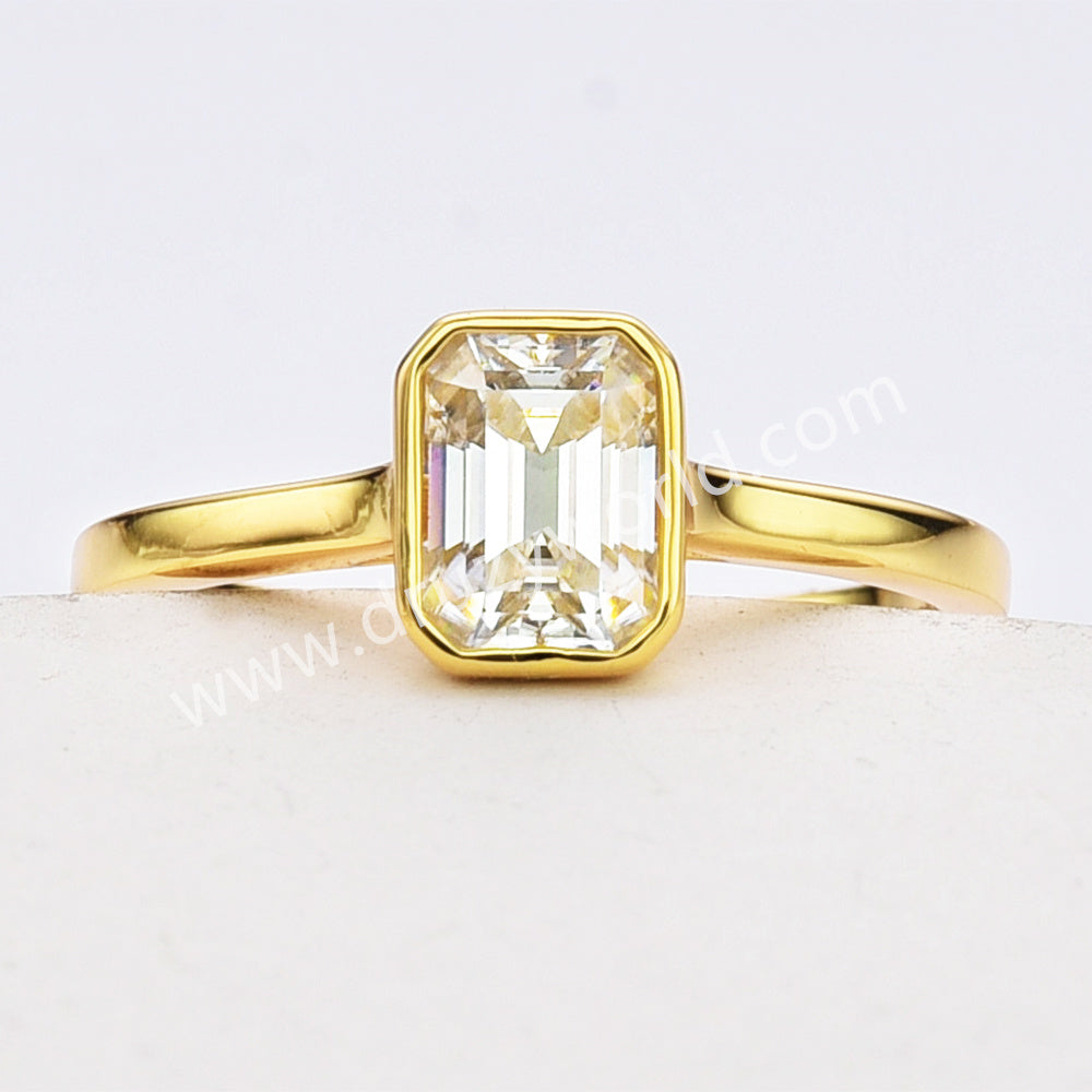 1 CT - Emerald Cut Moissanite Engagement Ring, 925 Sterling Silver Ring MS001
