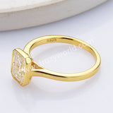 2 CT - Emerald Cut Moissanite Diamond Engagement Ring, 925 Sterling Silver Bezel Ring MS002