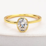 1 CT - Oval Cut Moissanite Diamond Engagement Ring, 925 Sterling Silver Bezel Ring MS004