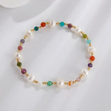 Bohemian Freshwater Pearl & Rainbow Stones Faceted Beads Bracelet, Handmade Boho Jewelry AL734