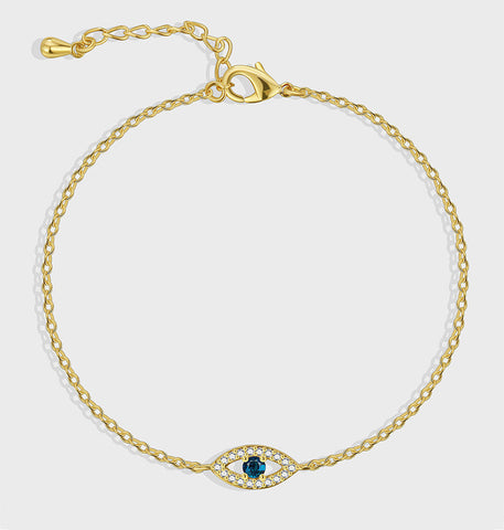 Gold Plated Brass Bule Zirconia Evil Eye Bracelet CZ Micro Pave Boho Jewerly AL776