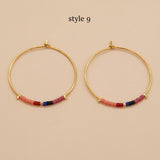 New Bohemian Rainbow Miyuki Beads Hoop Earrings, Handmade Boho Jewelry AL651