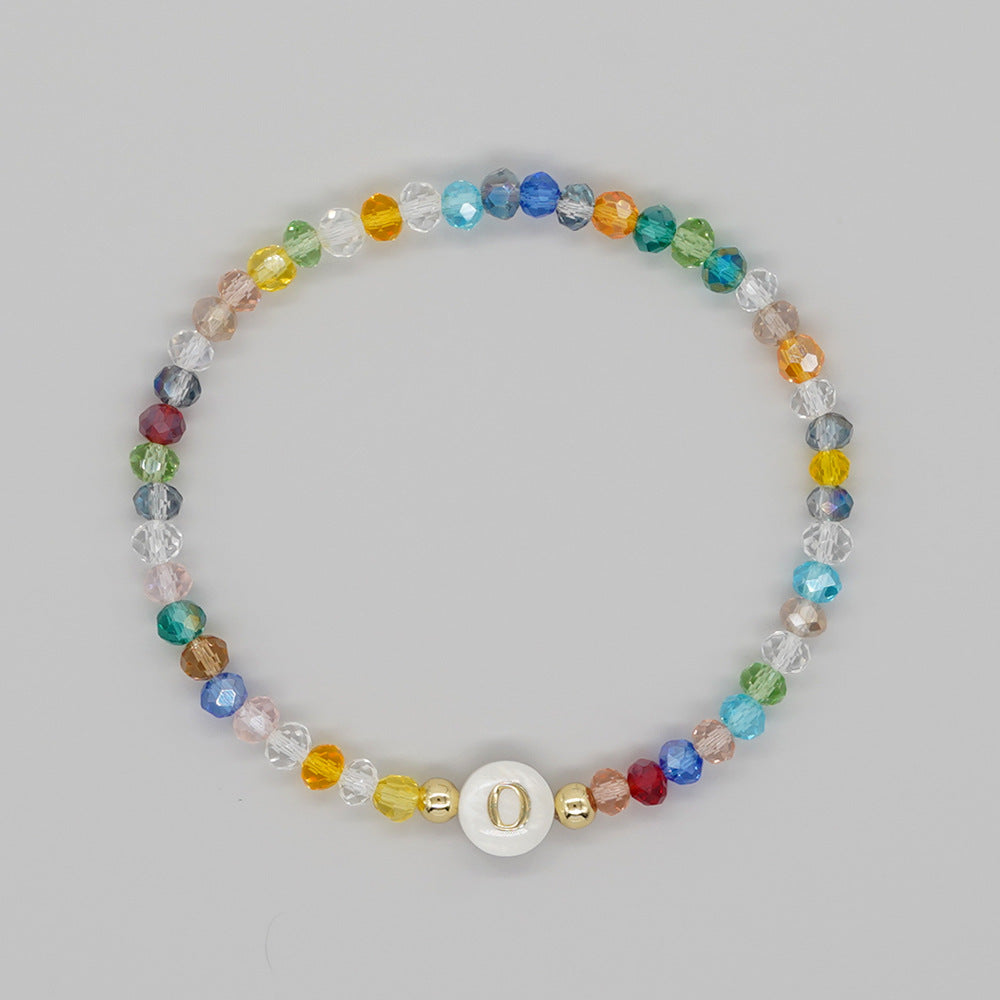 Shambhala Bohemian Rainbow Glass Quartz Beads White Shell Letter Stretch Bracelet, Handmade Boho Jewelry AL743