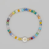 Shambhala Bohemian Rainbow Glass Quartz Beads White Shell Letter Stretch Bracelet, Handmade Boho Jewelry AL743
