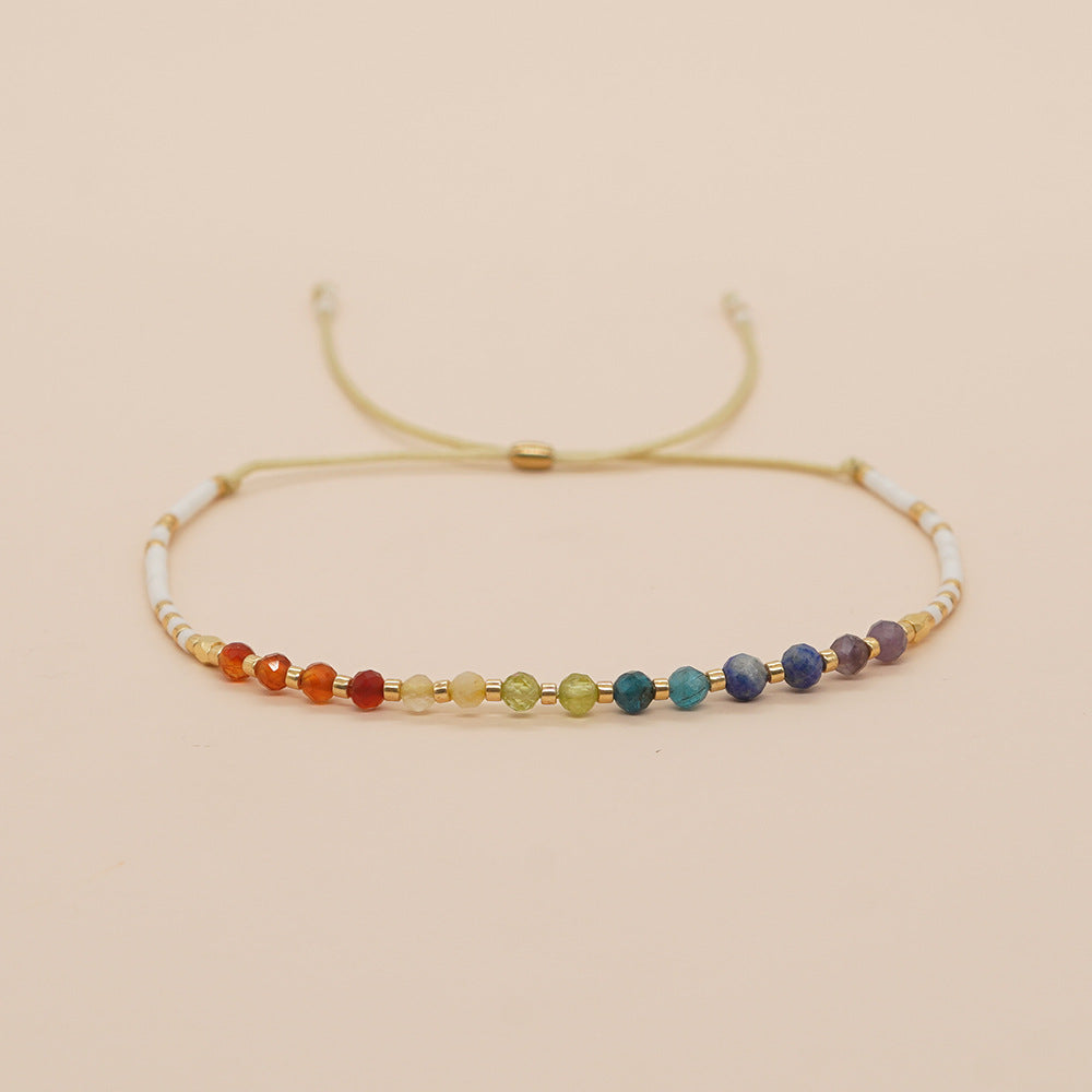 Bohemian Skinny Rainbow Natural Stones & Miyuki Beads Bracelet, Faceted Crystal Beads, Handmade Boho Jewelry AL739