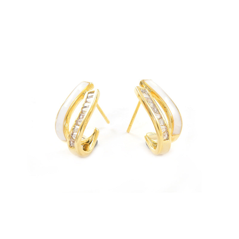 Double Layers Oil Drip CZ Stud Earrings, S925 Sterling Post, Fashion Summer Jewelry AL703