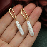 Baroque Bar Natural Fresh Pearl Earrings Irregular Hoop 925 Silver Post Pearl Earrings Jewelry AL884