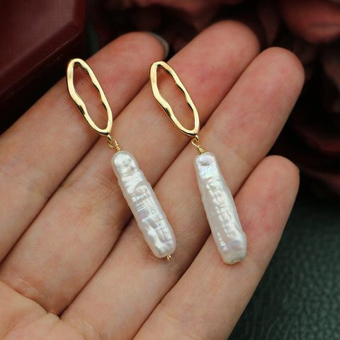 Baroque Bar Natural Fresh Pearl Earrings Irregular Hoop 925 Silver Post Pearl Earrings Jewelry AL884