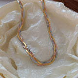 Titanium Gold/Silver/Rose Gold Three-Layer Woven Necklace, Classic Fashion Chain Necklace Jewelry AL654