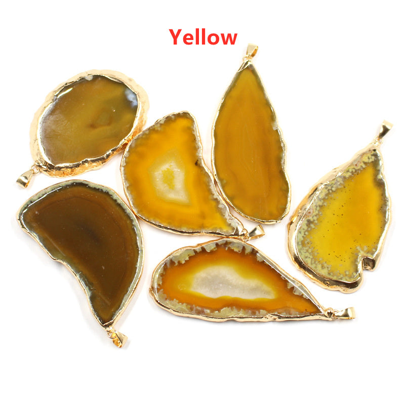 Gold Electroplated Onyx Agate Pendants, Gemstone Drusy Slice Pendant Bead G0092