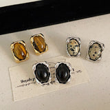 Irregular Gold Plated Oval Tigere's Eye Natural Stone Stud Earrings, Simple Gemstone Jewelry AL800