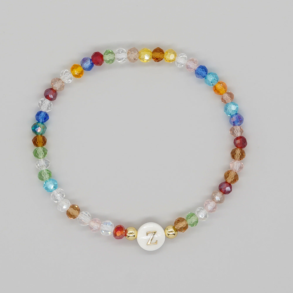 Shambhala Bohemian Rainbow Glass Quartz Beads White Shell Letter Stretch Bracelet, Handmade Boho Jewelry AL743