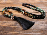 Gradient Color 108 Mala Beads Gemstone Tassel Necklaces, 8mm Rose Quartz Amethyst Lapis Lazuli African Turquoise Beads Bracelet, Handmade Healing Jewelry AL635
